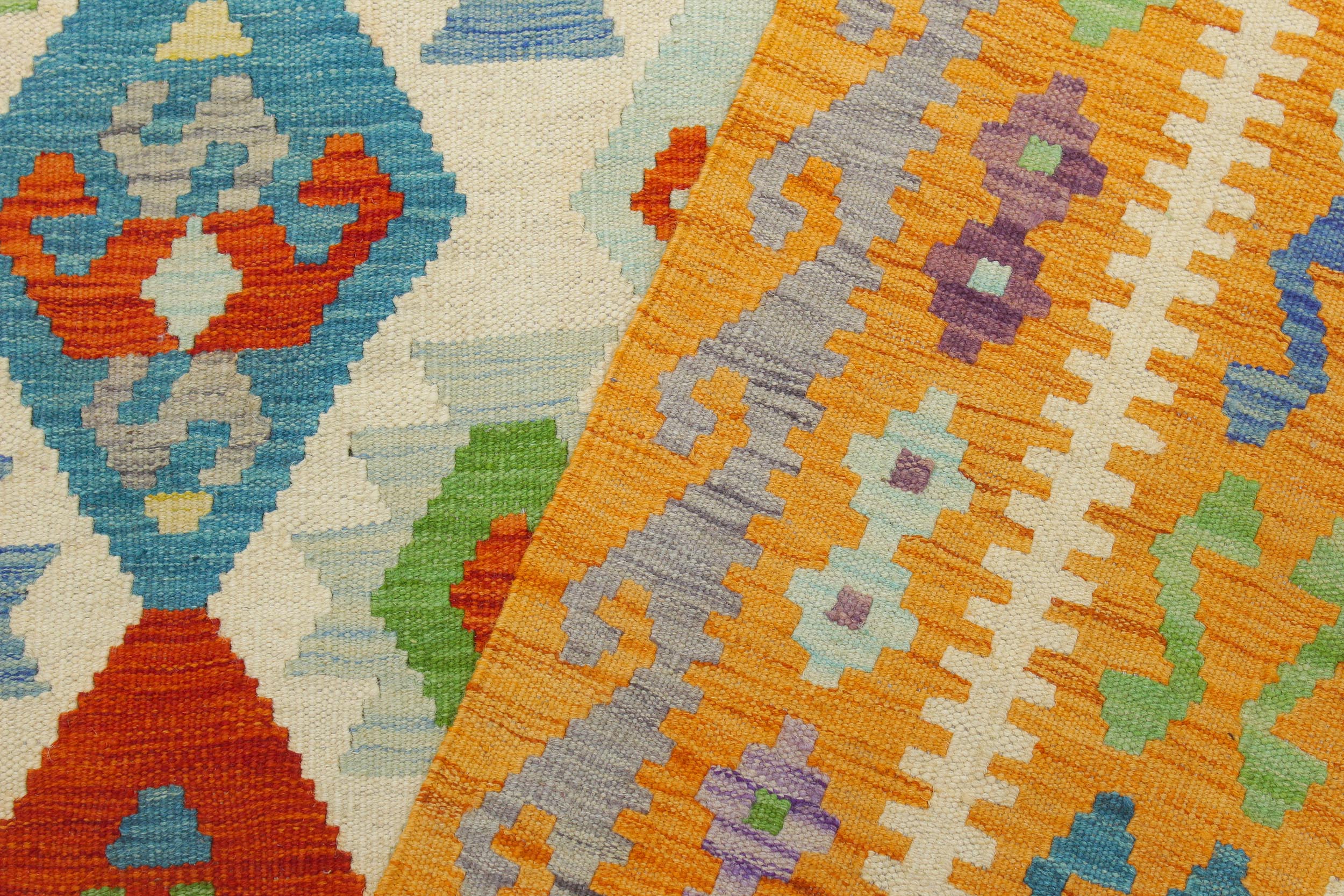 handmade Geometric Kilim Beige Orange Hand-Woven RECTANGLE 100% WOOL area rug 8 x 10