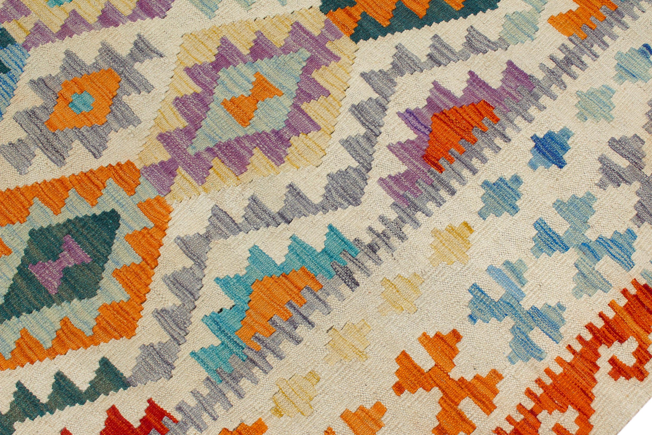 handmade Geometric Kilim Beige Rust Hand-Woven RECTANGLE 100% WOOL area rug 8 x 10