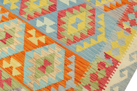 handmade Geometric Kilim Blue Rust Hand-Woven RECTANGLE 100% WOOL area rug 8 x 10