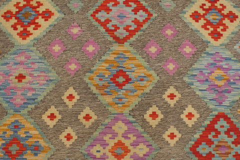 handmade Geometric Kilim Brown Rust Hand-Woven RECTANGLE 100% WOOL area rug 7 x 10