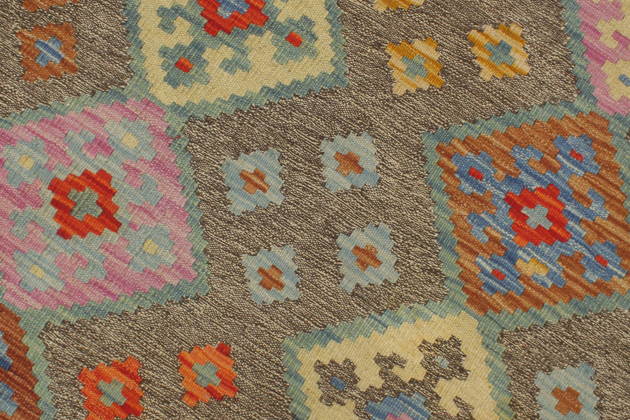 handmade Geometric Kilim Brown Rust Hand-Woven RECTANGLE 100% WOOL area rug 7 x 10