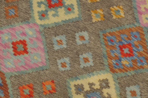 handmade Geometric Kilim Brown Rust Hand-Woven RECTANGLE 100% WOOL area rug 7 x 10