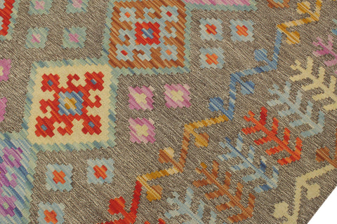 handmade Geometric Kilim Brown Rust Hand-Woven RECTANGLE 100% WOOL area rug 7 x 10