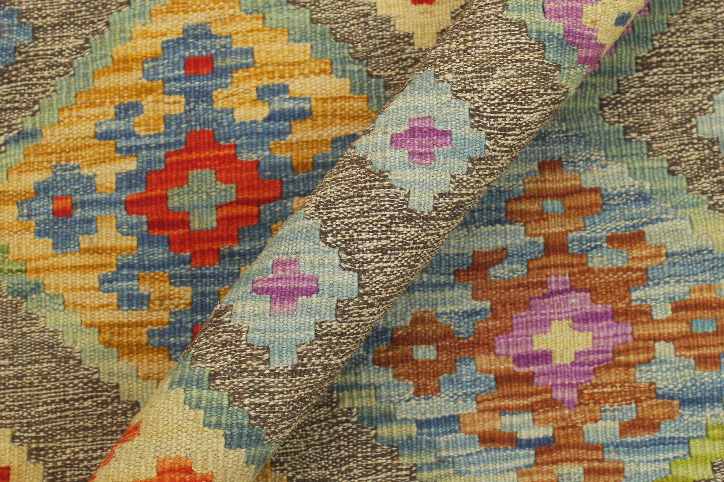 handmade Geometric Kilim Brown Rust Hand-Woven RECTANGLE 100% WOOL area rug 7 x 10