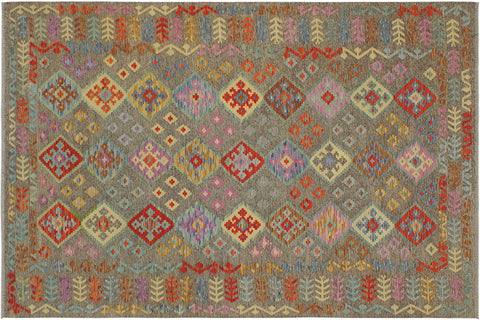 handmade Geometric Kilim Brown Rust Hand-Woven RECTANGLE 100% WOOL area rug 7 x 10