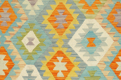 handmade Geometric Kilim Blue Rust Hand-Woven RECTANGLE 100% WOOL area rug 9 x 12