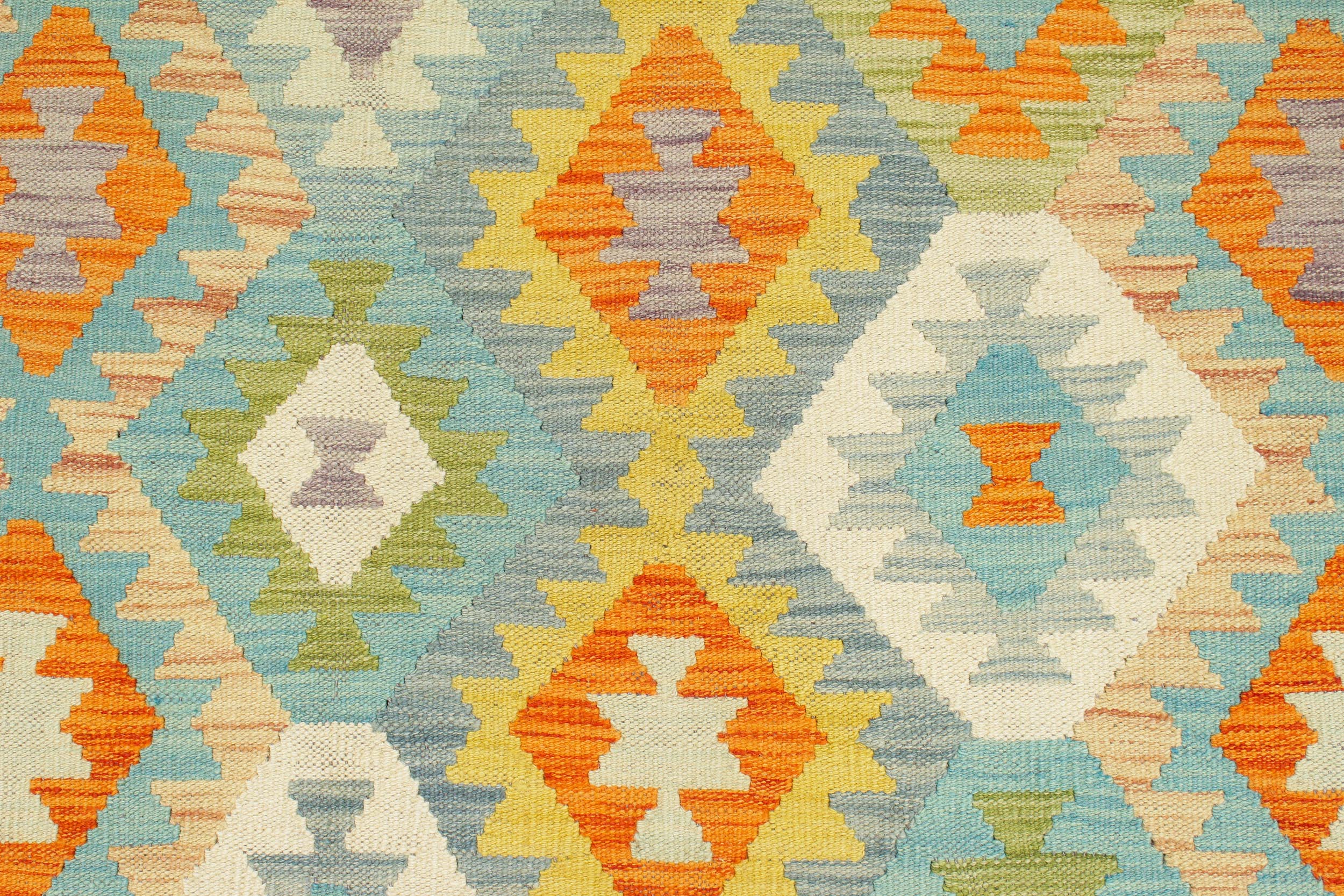 handmade Geometric Kilim Blue Rust Hand-Woven RECTANGLE 100% WOOL area rug 9 x 12