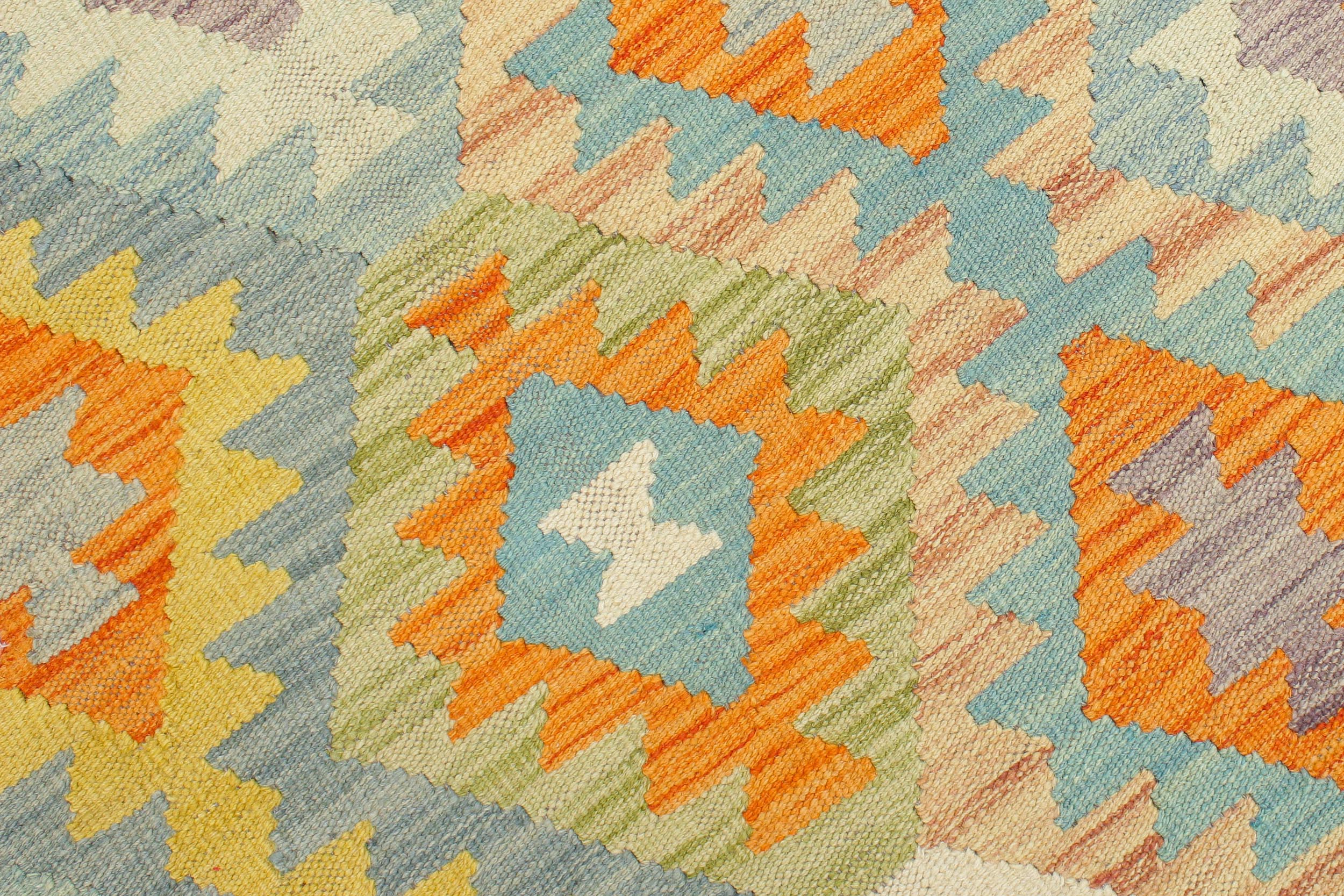 handmade Geometric Kilim Blue Rust Hand-Woven RECTANGLE 100% WOOL area rug 9 x 12