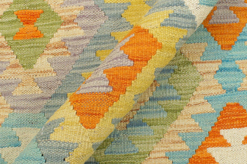 handmade Geometric Kilim Blue Rust Hand-Woven RECTANGLE 100% WOOL area rug 9 x 12