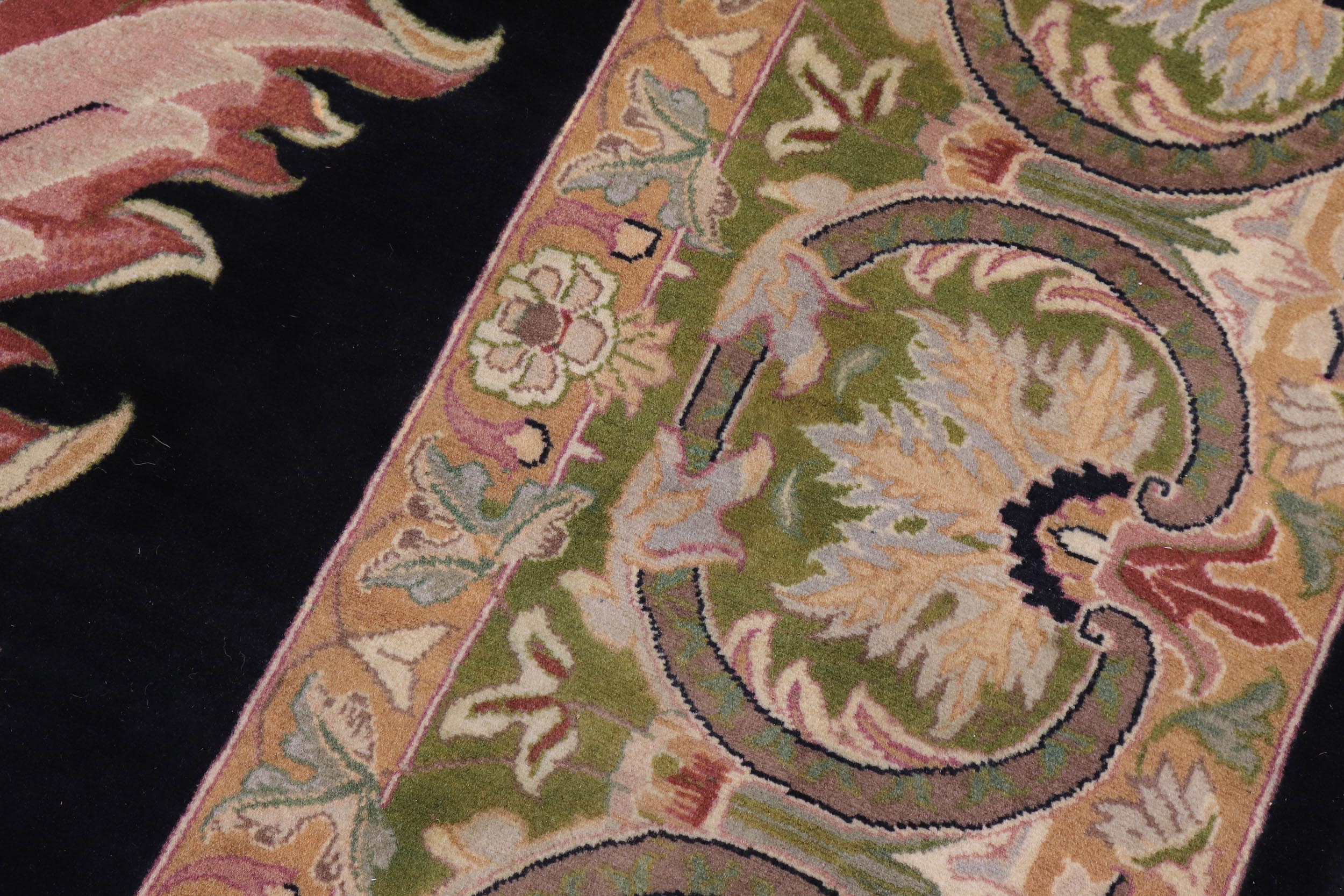 handmade Traditional Bhati Black Green Hand Knotted RECTANGLE 100% WOOL area rug 10x14