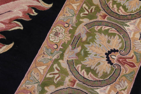 handmade Traditional Bhati Black Green Hand Knotted RECTANGLE 100% WOOL area rug 10x14