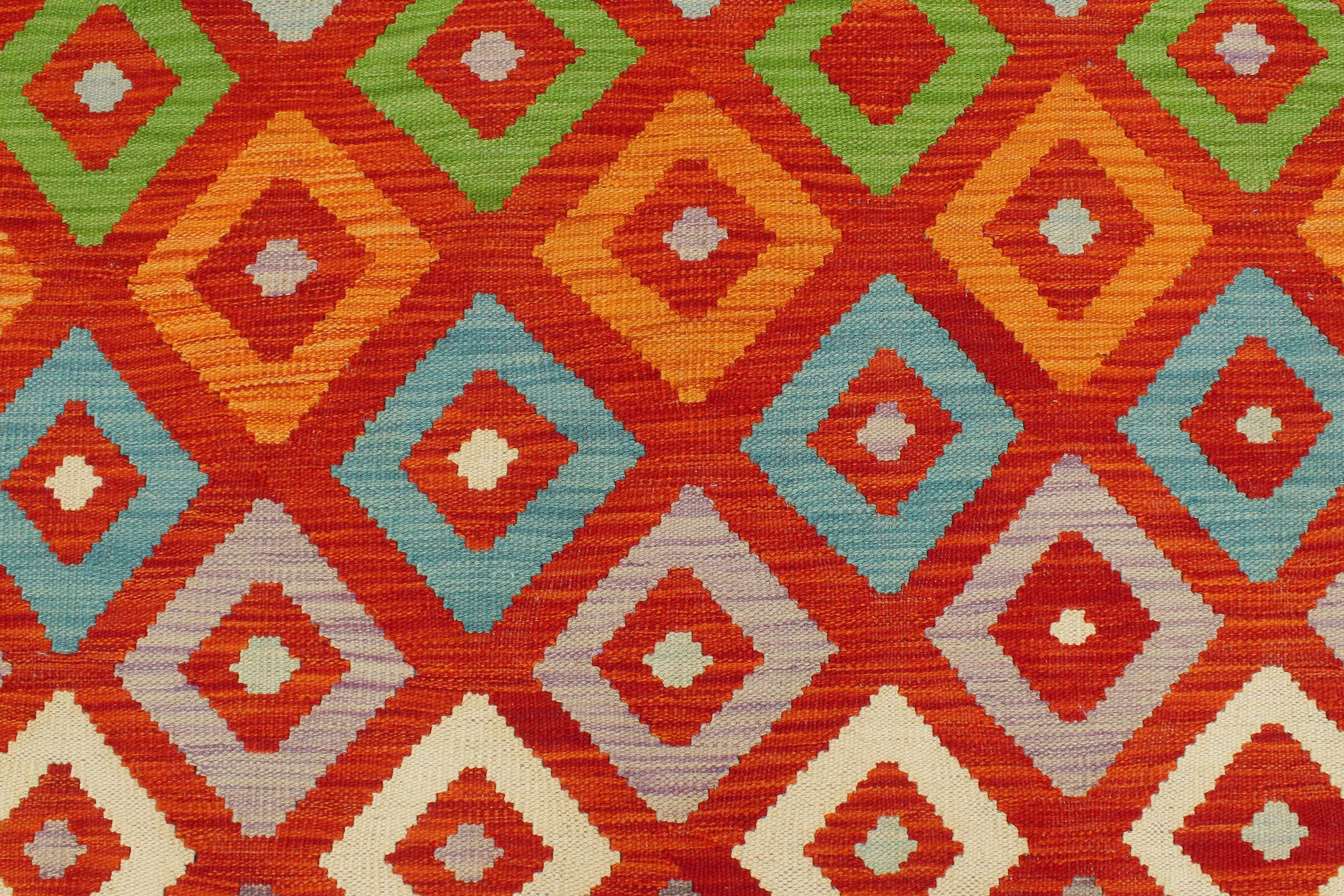 handmade Modern Kilim Rust Blue Hand-Woven RECTANGLE 100% WOOL area rug 8x11