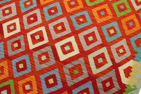 handmade Modern Kilim Rust Blue Hand-Woven RECTANGLE 100% WOOL area rug 8x11