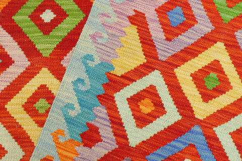 handmade Modern Kilim Rust Blue Hand-Woven RECTANGLE 100% WOOL area rug 8x11