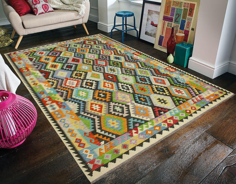 handmade Geometric Kilim Black Rust Hand-Woven RECTANGLE 100% WOOL area rug 8 x 11