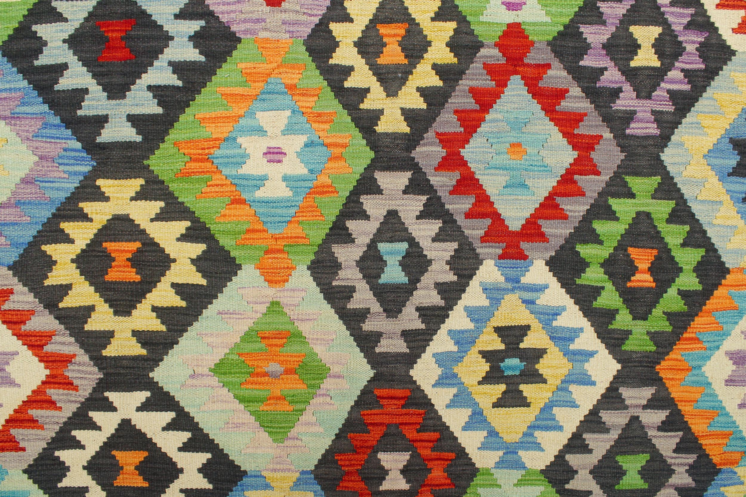 handmade Geometric Kilim Black Rust Hand-Woven RECTANGLE 100% WOOL area rug 8 x 11