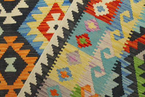 handmade Geometric Kilim Black Rust Hand-Woven RECTANGLE 100% WOOL area rug 8 x 11