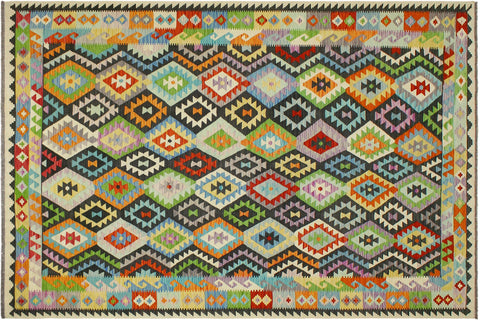 handmade Geometric Kilim Black Rust Hand-Woven RECTANGLE 100% WOOL area rug 8 x 11