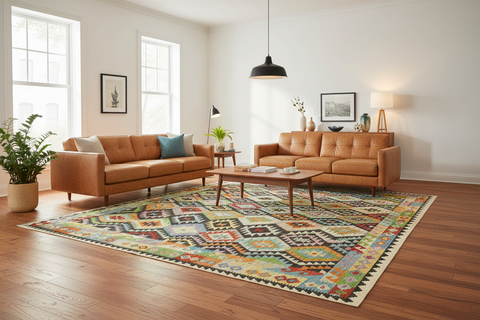 handmade Geometric Kilim Black Rust Hand-Woven RECTANGLE 100% WOOL area rug 8 x 11