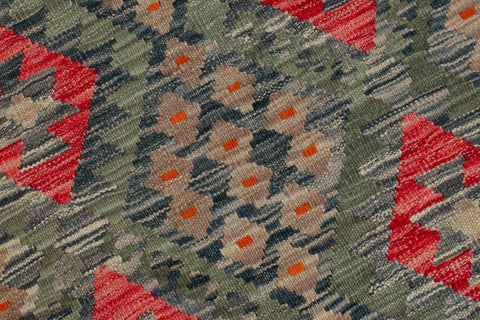 handmade Geometric Kilim Green Red Hand-Woven RECTANGLE 100% WOOL area rug 8 x 12