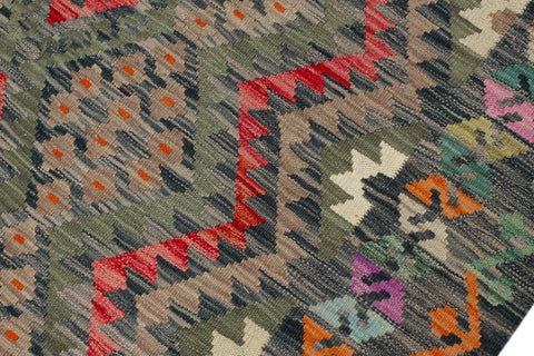 handmade Geometric Kilim Green Red Hand-Woven RECTANGLE 100% WOOL area rug 8 x 12