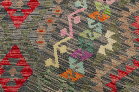 handmade Geometric Kilim Green Red Hand-Woven RECTANGLE 100% WOOL area rug 8 x 12