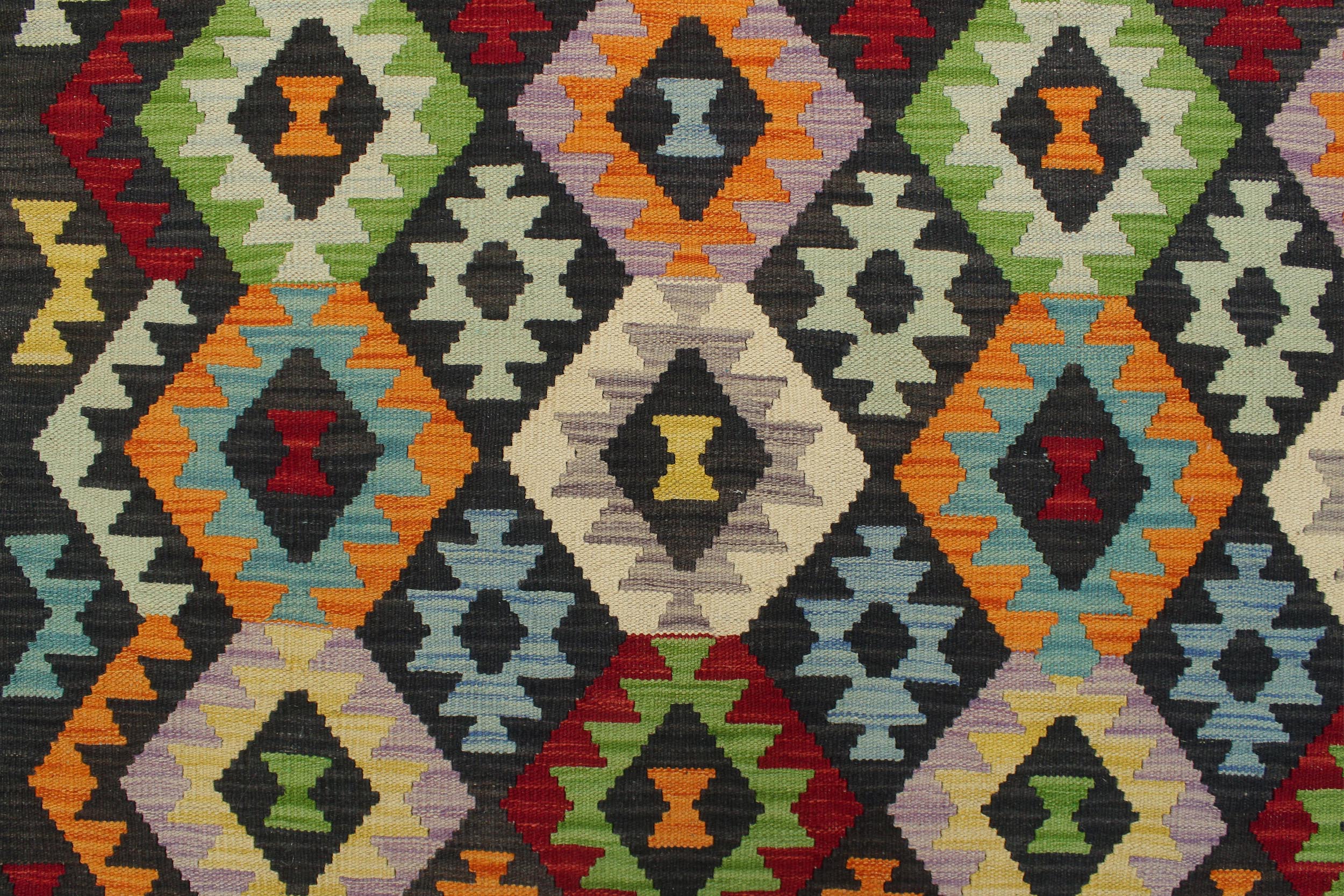 handmade Geometric Kilim Charcoal Rust Hand-Woven RECTANGLE 100% WOOL area rug 7 x 10