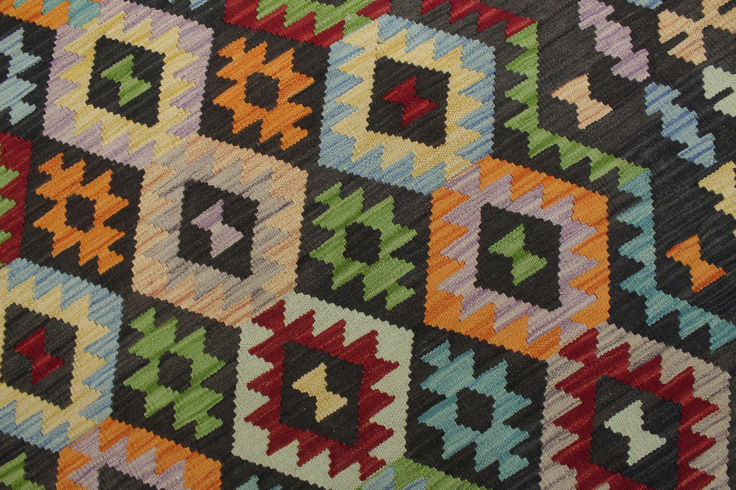 handmade Geometric Kilim Charcoal Rust Hand-Woven RECTANGLE 100% WOOL area rug 7 x 10