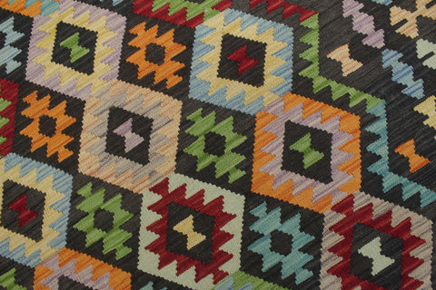 handmade Geometric Kilim Charcoal Rust Hand-Woven RECTANGLE 100% WOOL area rug 7 x 10