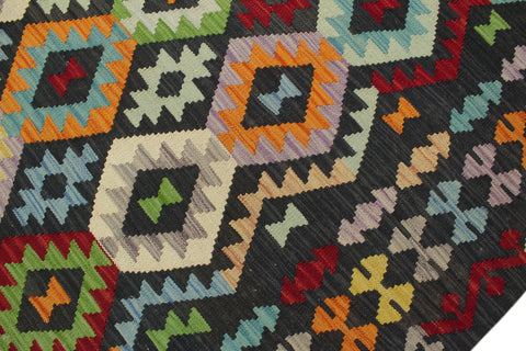 handmade Geometric Kilim Charcoal Rust Hand-Woven RECTANGLE 100% WOOL area rug 7 x 10