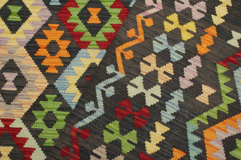 handmade Geometric Kilim Charcoal Rust Hand-Woven RECTANGLE 100% WOOL area rug 7 x 10