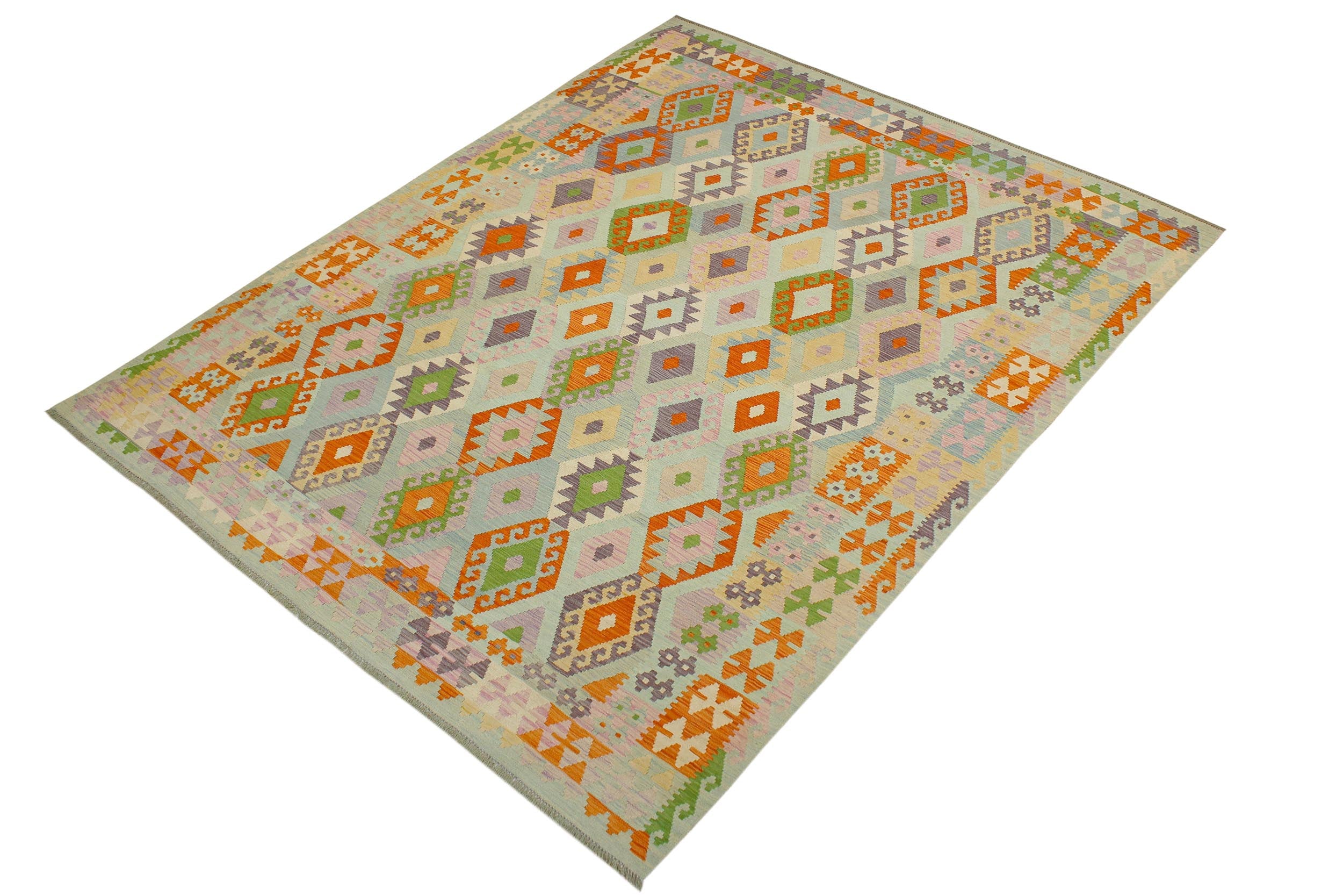 handmade Geometric Kilim Blue Rust Hand-Woven RECTANGLE 100% WOOL area rug 8 x 10