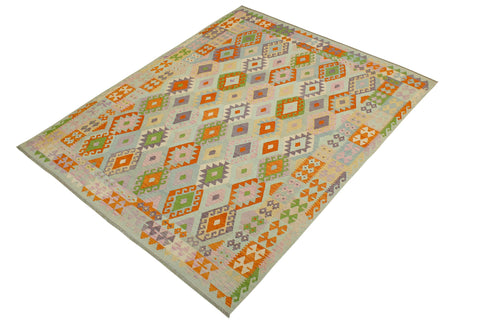 handmade Geometric Kilim Blue Rust Hand-Woven RECTANGLE 100% WOOL area rug 8 x 10