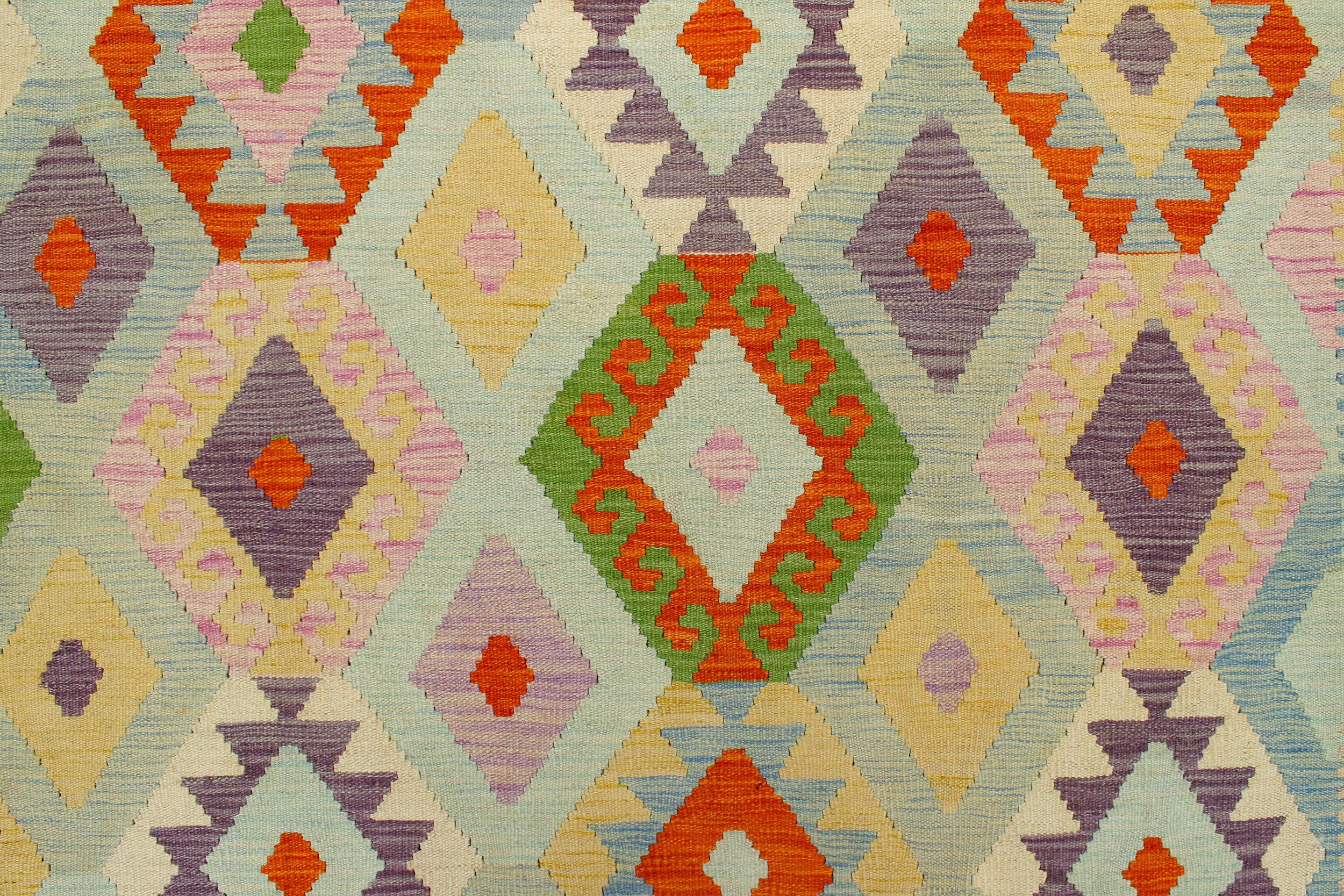 handmade Geometric Kilim Blue Rust Hand-Woven RECTANGLE 100% WOOL area rug 8 x 10