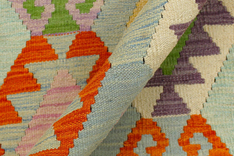 handmade Geometric Kilim Blue Rust Hand-Woven RECTANGLE 100% WOOL area rug 8 x 10