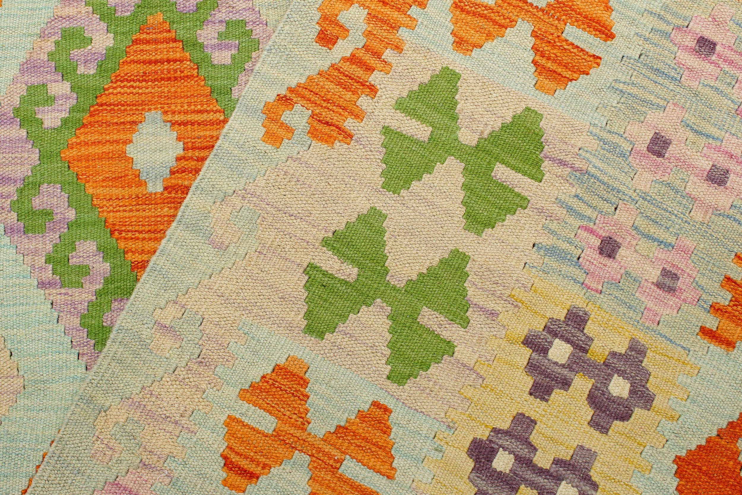 handmade Geometric Kilim Blue Rust Hand-Woven RECTANGLE 100% WOOL area rug 8 x 10