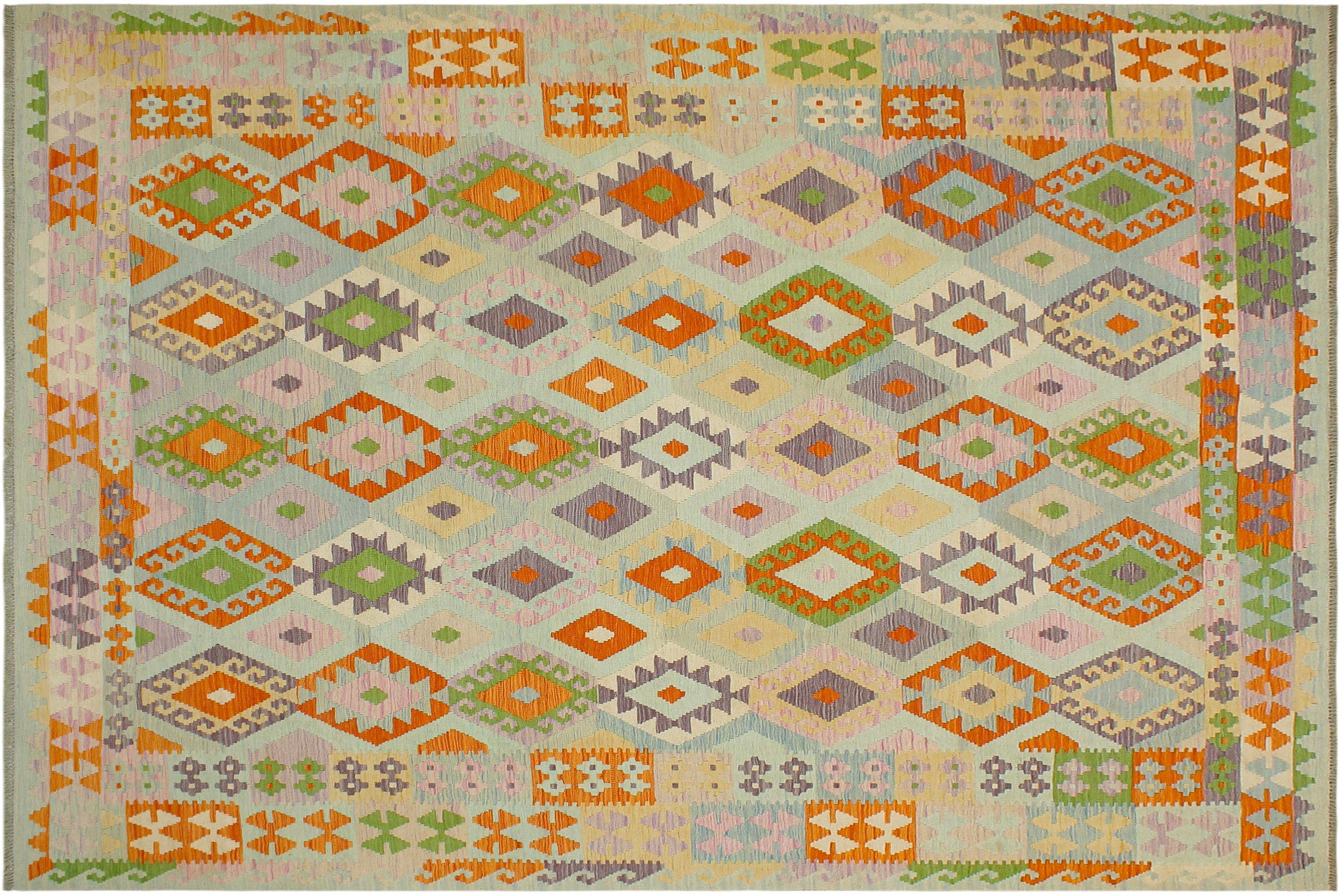 handmade Geometric Kilim Blue Rust Hand-Woven RECTANGLE 100% WOOL area rug 8 x 10