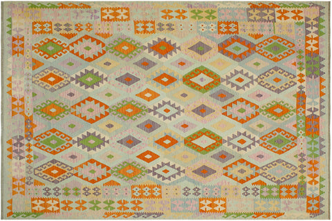 handmade Geometric Kilim Blue Rust Hand-Woven RECTANGLE 100% WOOL area rug 8 x 10