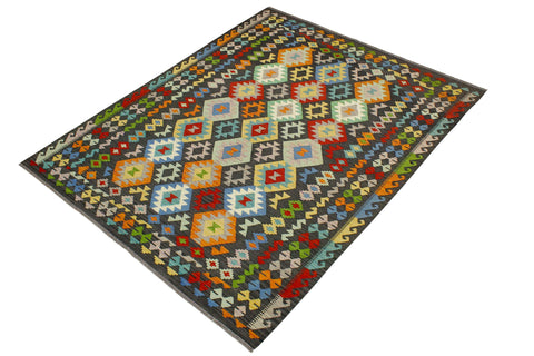 handmade Geometric Kilim Charcoal Rust Hand-Woven RECTANGLE 100% WOOL area rug 7 x 10