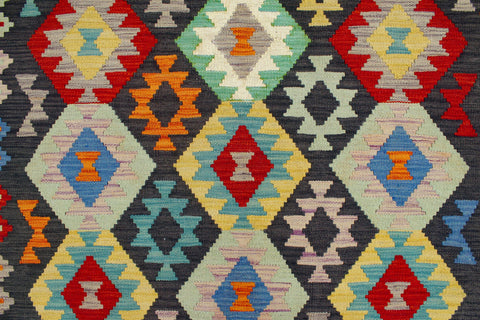 handmade Geometric Kilim Charcoal Rust Hand-Woven RECTANGLE 100% WOOL area rug 7 x 10