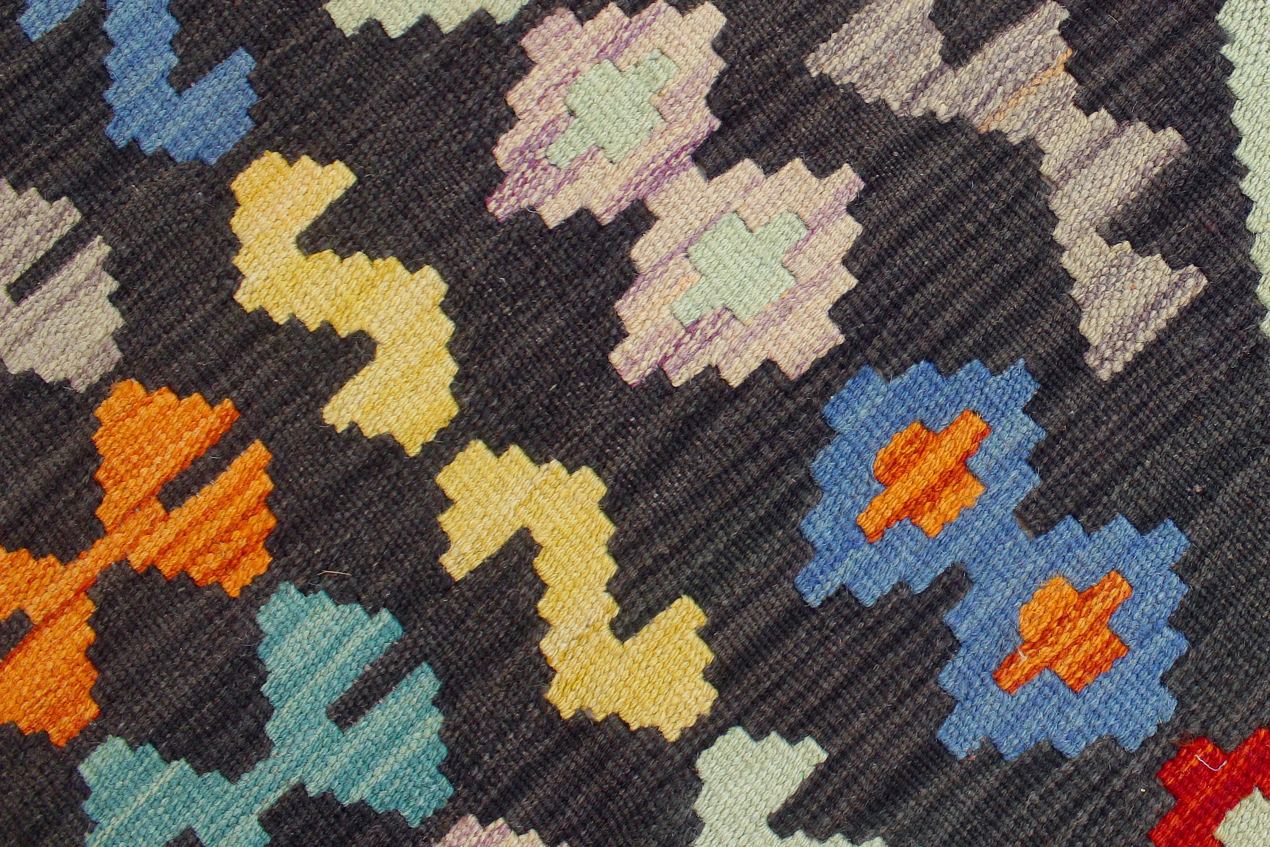 handmade Geometric Kilim Charcoal Rust Hand-Woven RECTANGLE 100% WOOL area rug 7 x 10