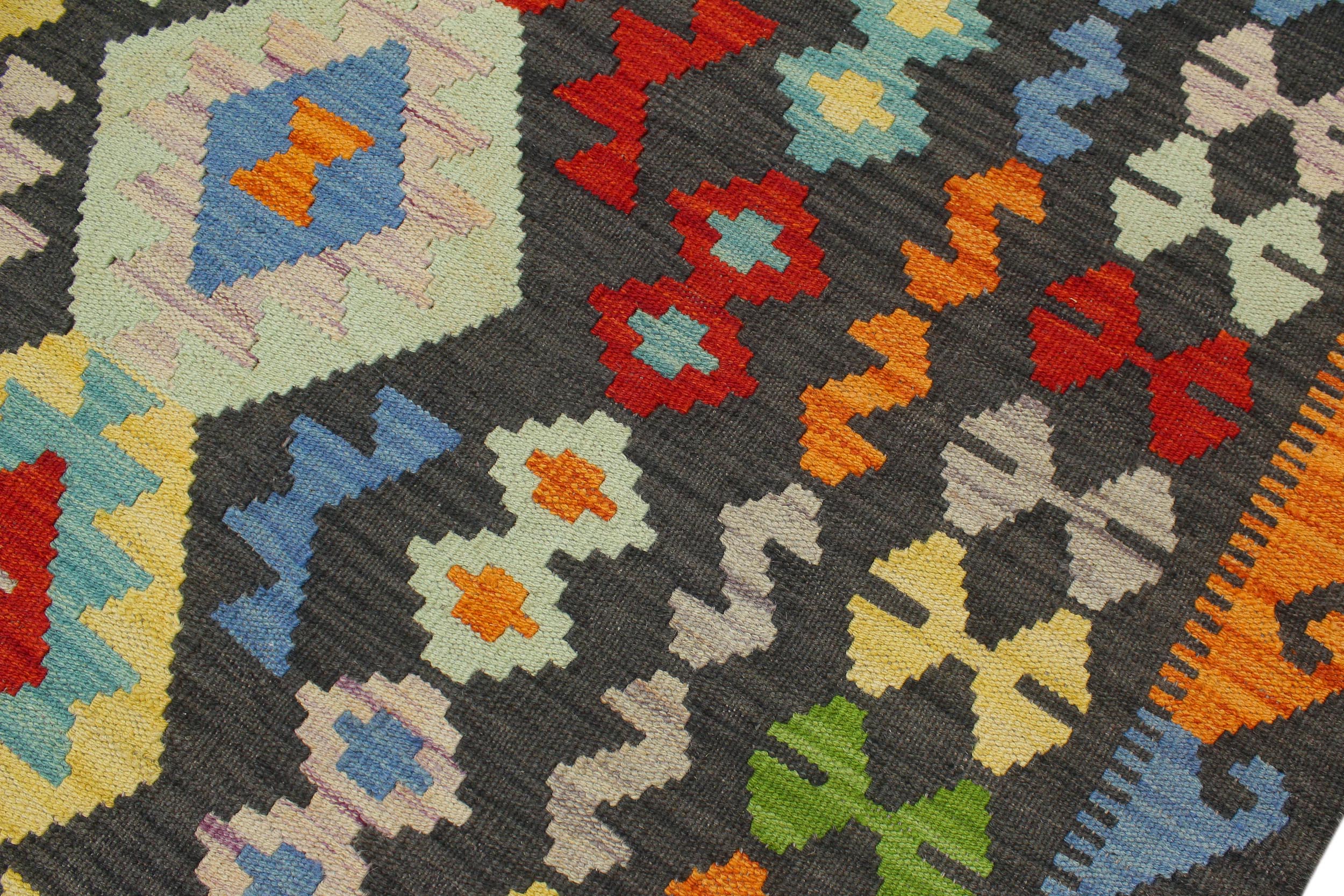 handmade Geometric Kilim Charcoal Rust Hand-Woven RECTANGLE 100% WOOL area rug 7 x 10