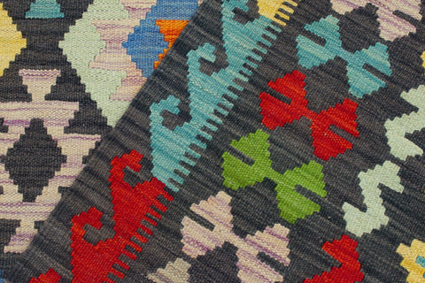 handmade Geometric Kilim Charcoal Rust Hand-Woven RECTANGLE 100% WOOL area rug 7 x 10