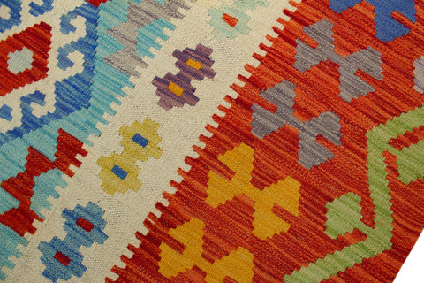 handmade Geometric Kilim Blue Rust Hand-Woven RECTANGLE 100% WOOL area rug 6 x 8