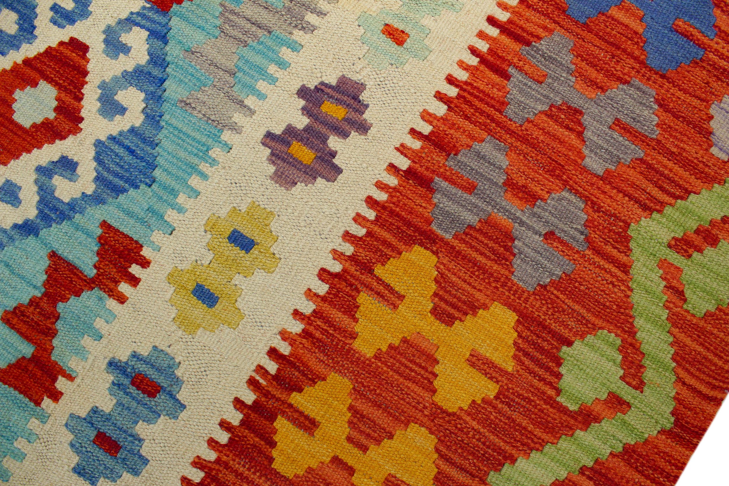handmade Geometric Kilim Blue Rust Hand-Woven RECTANGLE 100% WOOL area rug 6 x 8