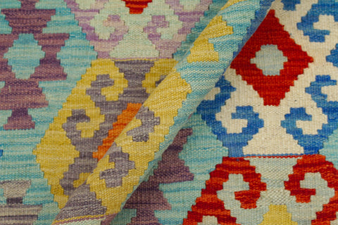 handmade Geometric Kilim Blue Rust Hand-Woven RECTANGLE 100% WOOL area rug 6 x 8