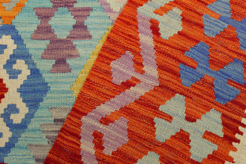 handmade Geometric Kilim Blue Rust Hand-Woven RECTANGLE 100% WOOL area rug 6 x 8