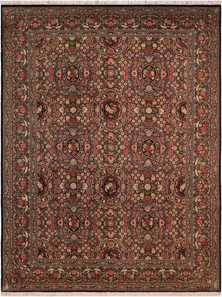 handmade Traditional Regular Black Green Hand Knotted RECTANGLE 100% WOOL area rug 10x14