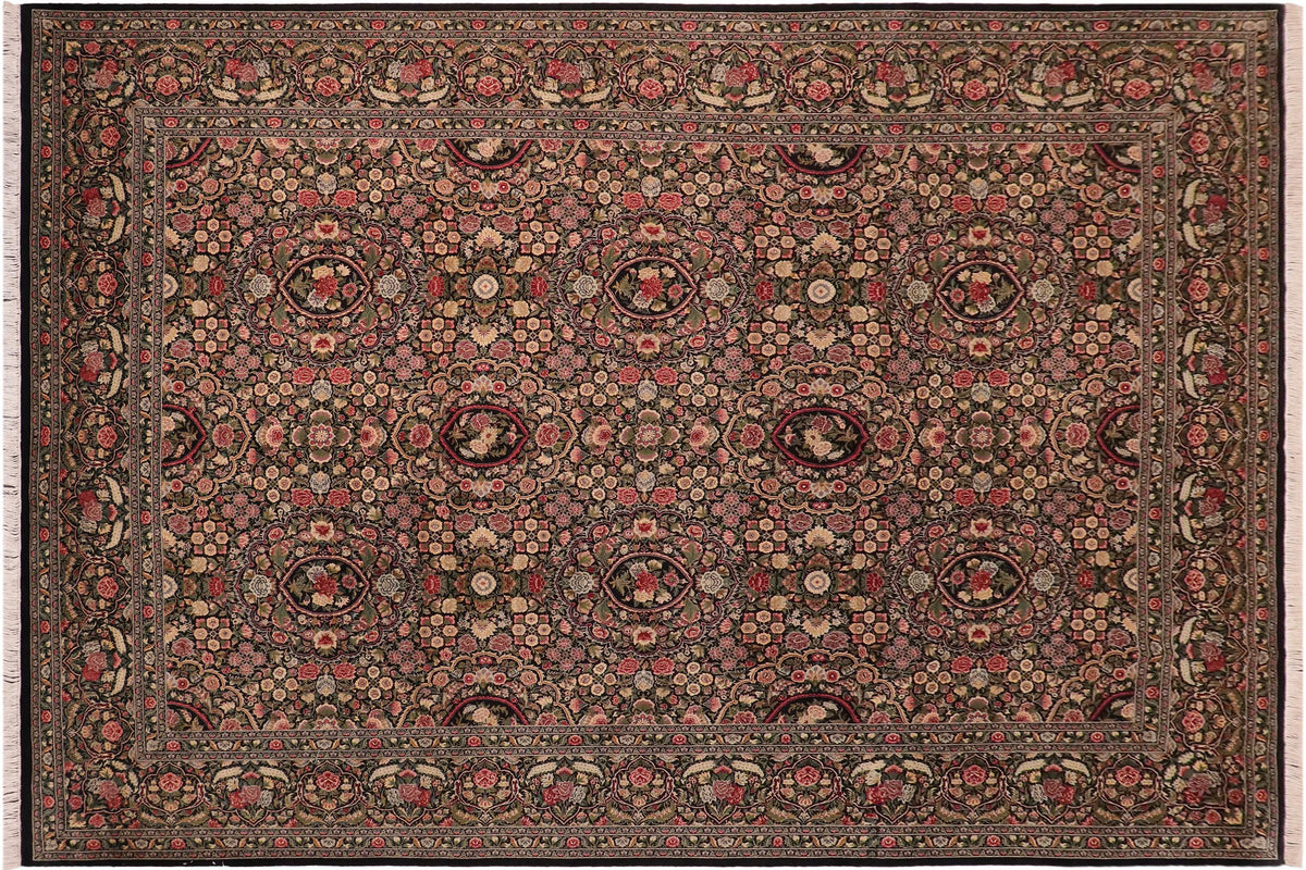 handmade Traditional Regular Black Green Hand Knotted RECTANGLE 100% WOOL area rug 10x14
