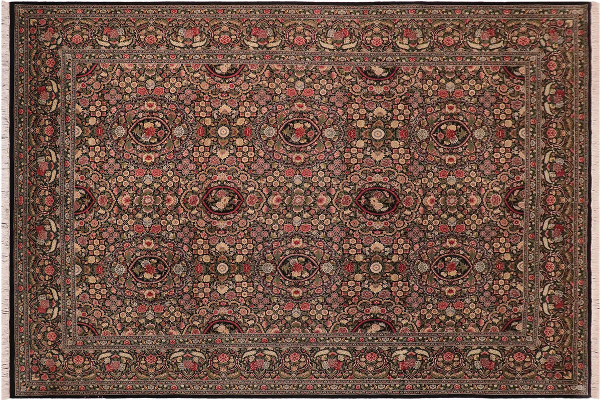 handmade Traditional Regular Black Green Hand Knotted RECTANGLE 100% WOOL area rug 10x14